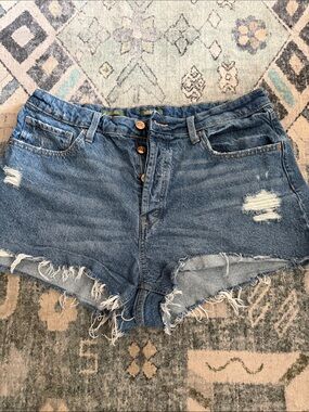 wild fable Distressed Button-Front Denim Shorts - Blue